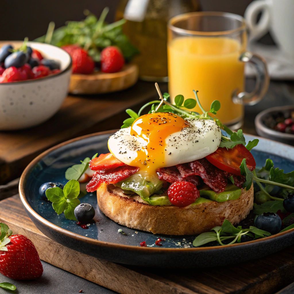 Delicious breakfast with eggs and bacon